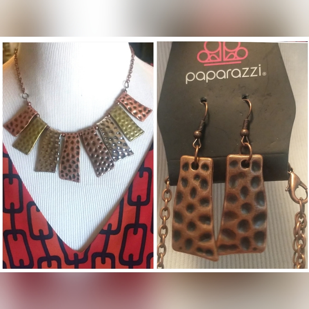 Paparazzi Fan The Tribe Bronze Silver + Gold-toned Necklace + Matching Earrings